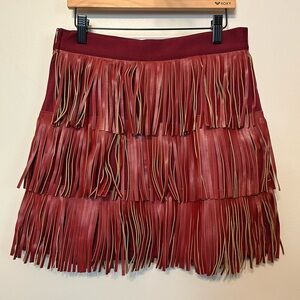 Impressions Burgundy Fringed Mini Skirt Festival Edgy Western